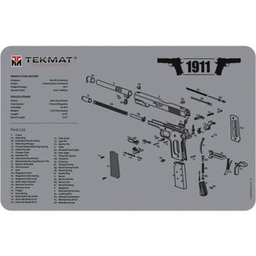 TEKMAT ARMORERS BENCH MAT 11"X17" 1911 PISTOL GREY