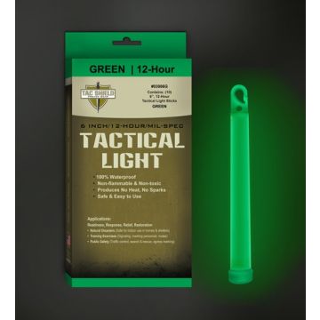 TAC SHIELD TACTICAL LIGHT STICK 12 HOUR 6" GREEN 10PK